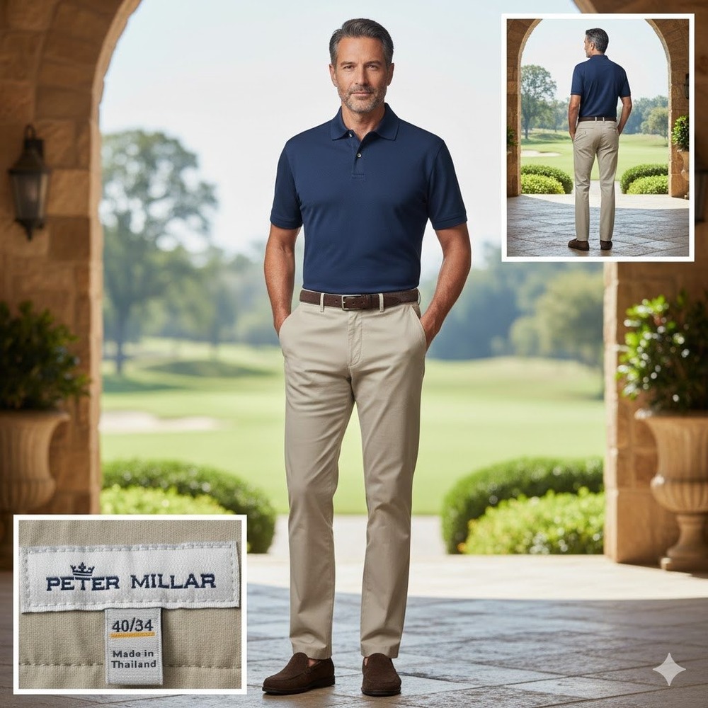 Peter Millar Pants Mens 40x34 Beige JACKSON‎ Performance Five Pocket Golf Pants
